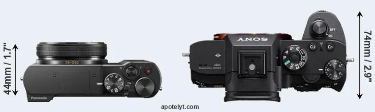 Compare ZS100 versus A7R III top