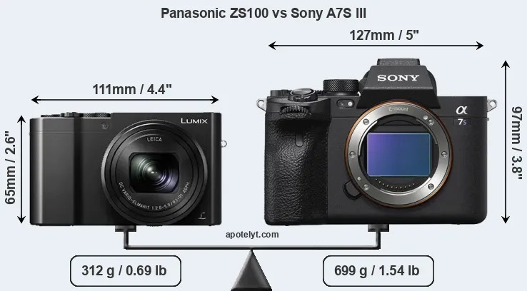 Size Panasonic ZS100 vs Sony A7S III