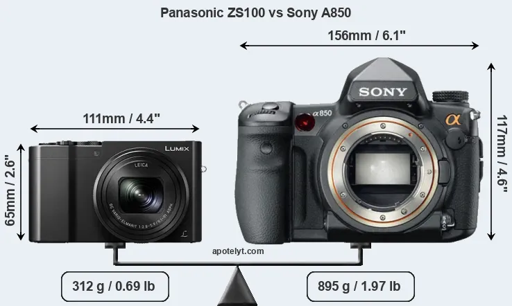 Size Panasonic ZS100 vs Sony A850