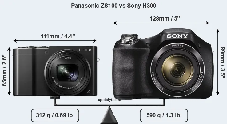 Size Panasonic ZS100 vs Sony H300