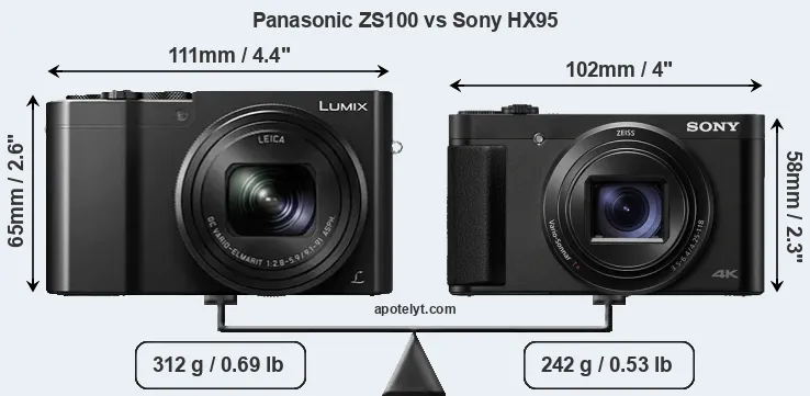 Size Panasonic ZS100 vs Sony HX95