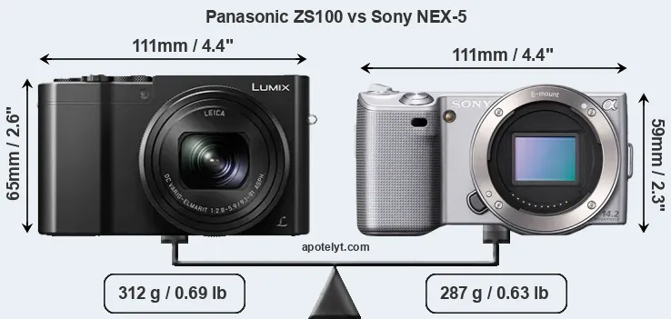 Size Panasonic ZS100 vs Sony NEX-5