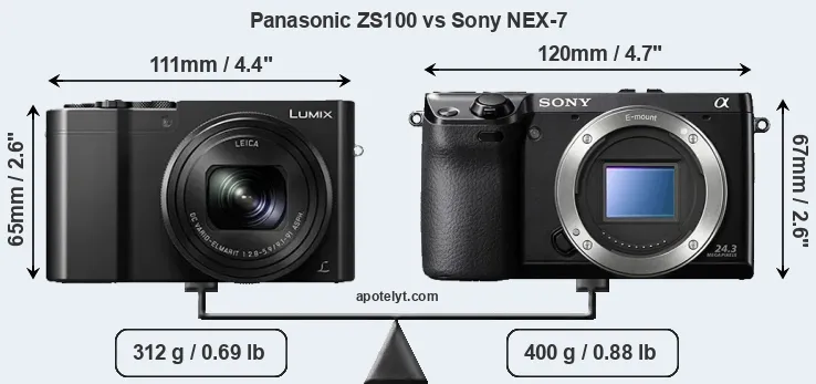 Size Panasonic ZS100 vs Sony NEX-7