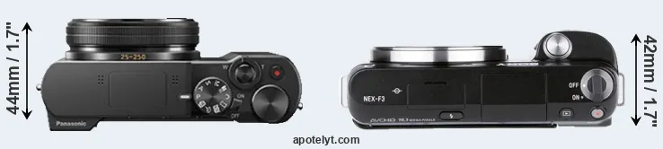 Compare ZS100 versus NEX-F3 top
