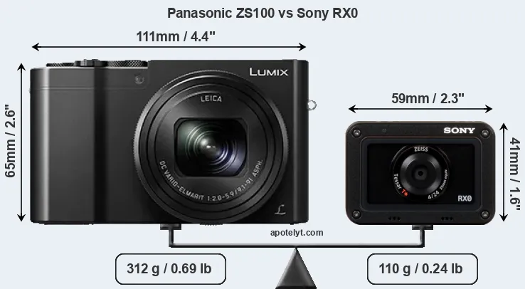 Size Panasonic ZS100 vs Sony RX0
