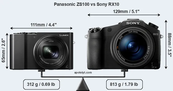 Size Panasonic ZS100 vs Sony RX10