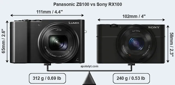 Size Panasonic ZS100 vs Sony RX100