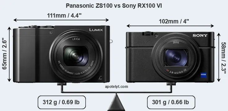 Size Panasonic ZS100 vs Sony RX100 VI
