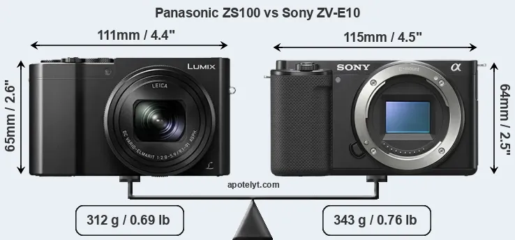 Size Panasonic ZS100 vs Sony ZV-E10