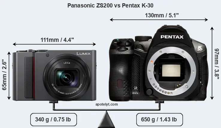 Size Panasonic ZS200 vs Pentax K-30