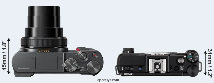 Compare ZS200 versus Pentax Q top
