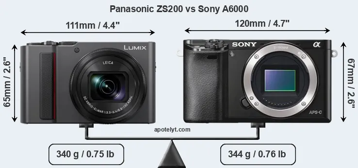 Size Panasonic ZS200 vs Sony A6000
