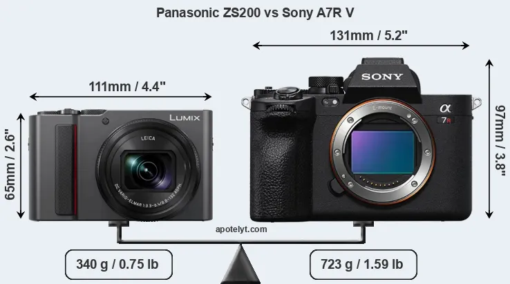 Size Panasonic ZS200 vs Sony A7R V
