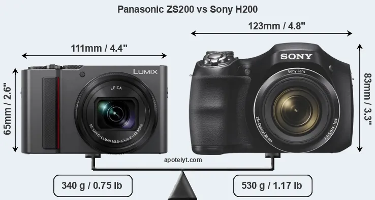 Size Panasonic ZS200 vs Sony H200
