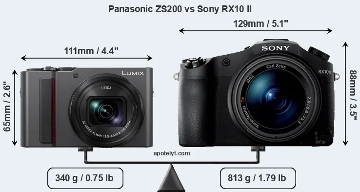 Size Panasonic ZS200 vs Sony RX10 II