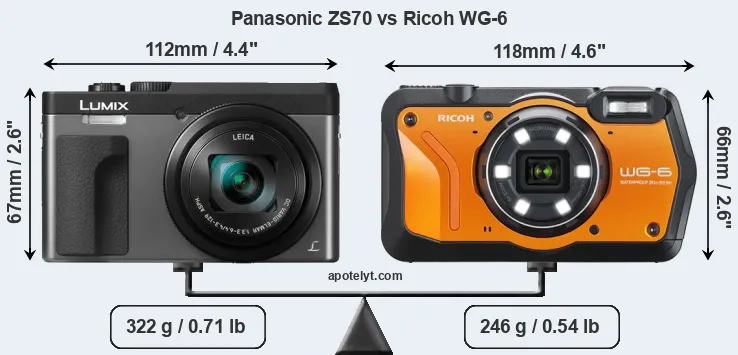 Size Panasonic ZS70 vs Ricoh WG-6