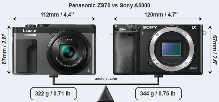 Size Panasonic ZS70 vs Sony A6000