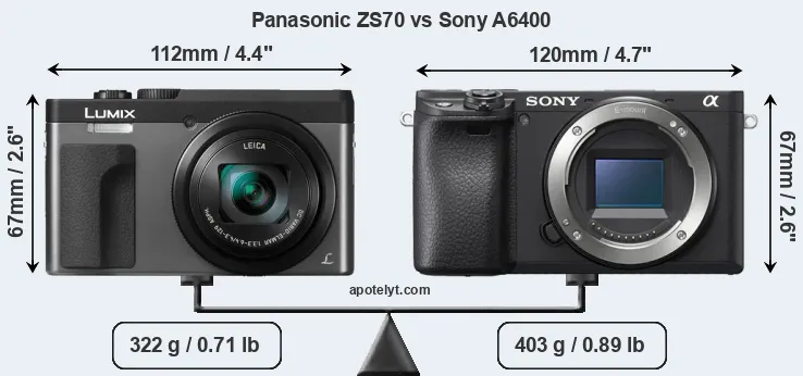 Size Panasonic ZS70 vs Sony A6400