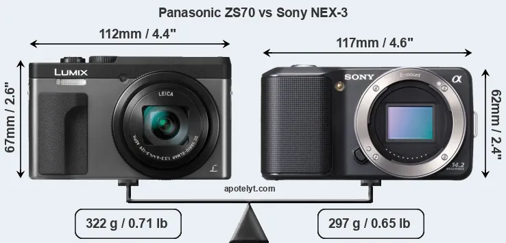 Size Panasonic ZS70 vs Sony NEX-3