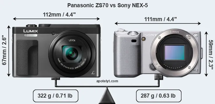 Size Panasonic ZS70 vs Sony NEX-5