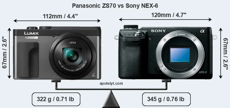 Size Panasonic ZS70 vs Sony NEX-6