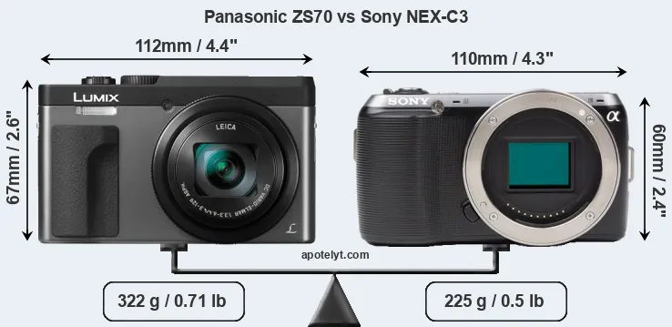 Size Panasonic ZS70 vs Sony NEX-C3