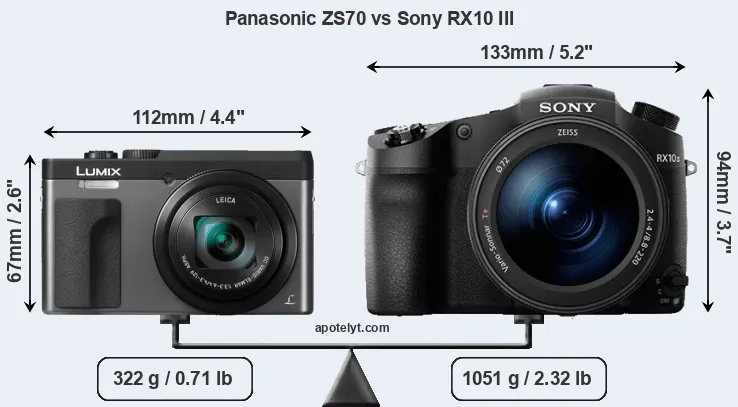 Size Panasonic ZS70 vs Sony RX10 III