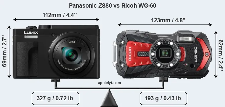 Size Panasonic ZS80 vs Ricoh WG-60