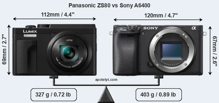 Size Panasonic ZS80 vs Sony A6400