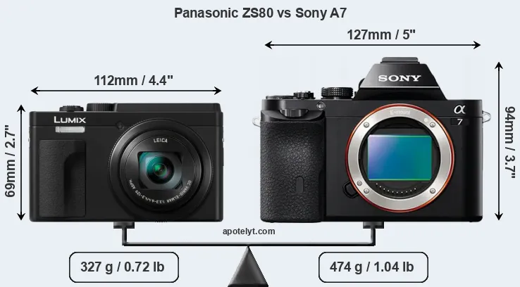 Size Panasonic ZS80 vs Sony A7