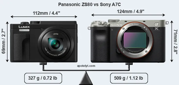 Size Panasonic ZS80 vs Sony A7C