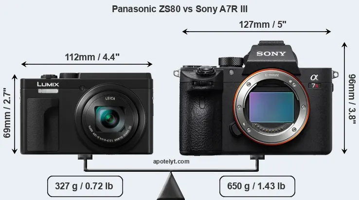 Size Panasonic ZS80 vs Sony A7R III