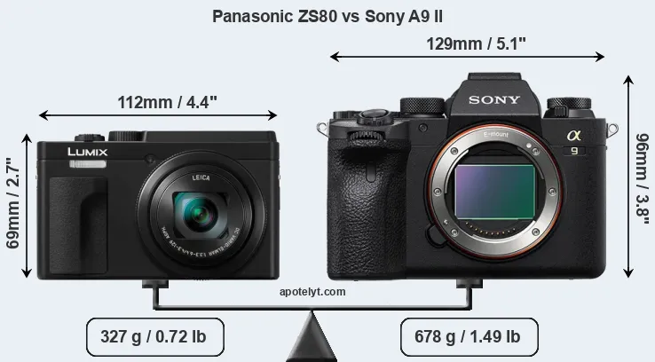 Size Panasonic ZS80 vs Sony A9 II