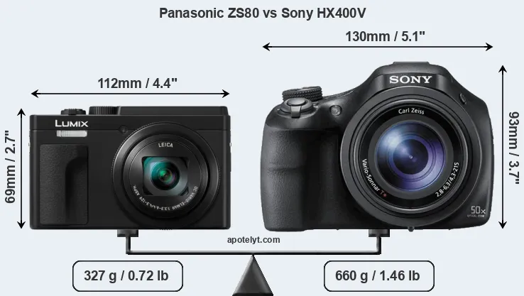 Size Panasonic ZS80 vs Sony HX400V
