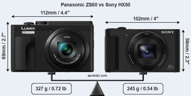 Size Panasonic ZS80 vs Sony HX80
