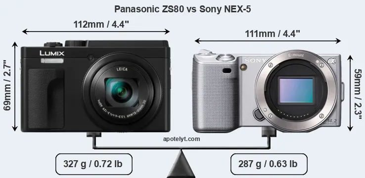 Size Panasonic ZS80 vs Sony NEX-5