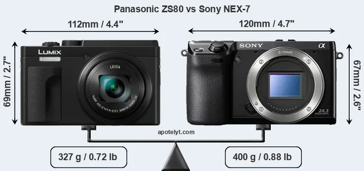 Size Panasonic ZS80 vs Sony NEX-7