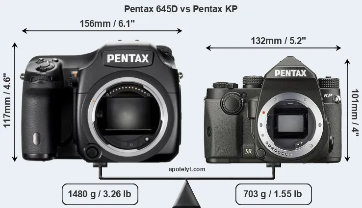 Size Pentax 645D vs Pentax KP