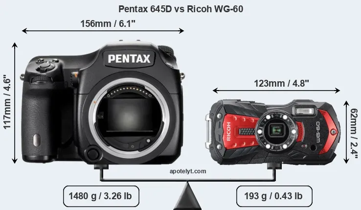 Size Pentax 645D vs Ricoh WG-60