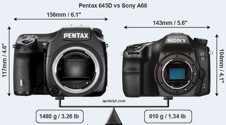 Size Pentax 645D vs Sony A68