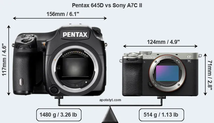 Size Pentax 645D vs Sony A7C II