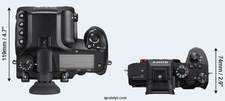Compare 645D versus A7R III top