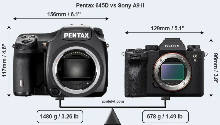 Size Pentax 645D vs Sony A9 II