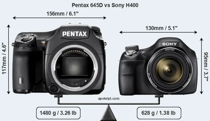 Size Pentax 645D vs Sony H400