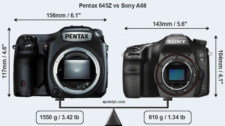 Size Pentax 645Z vs Sony A68