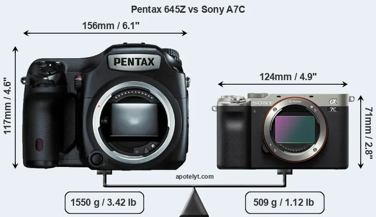 Size Pentax 645Z vs Sony A7C