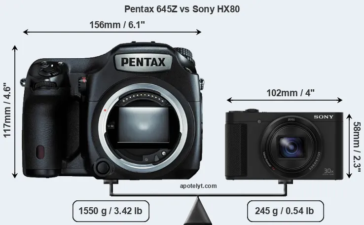 Size Pentax 645Z vs Sony HX80
