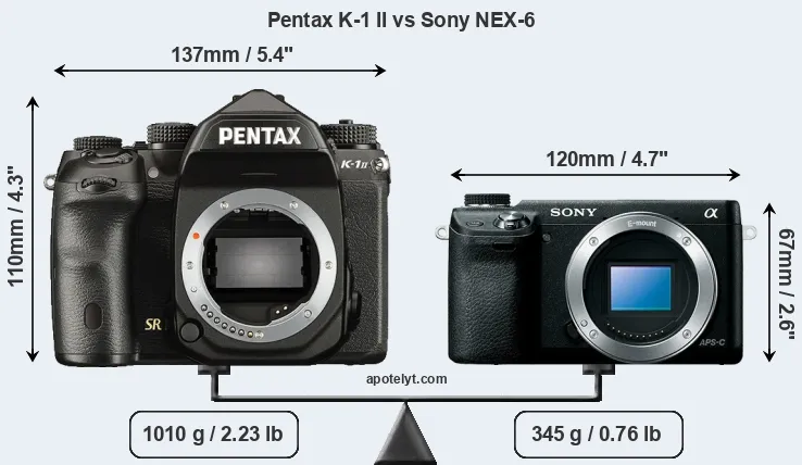Size Pentax K-1 II vs Sony NEX-6