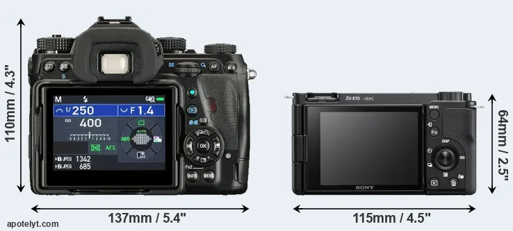 Comparison K-1 II or ZV-E10 rear