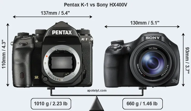 Size Pentax K-1 vs Sony HX400V